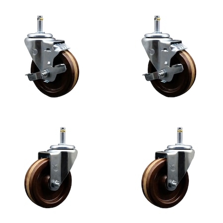 Service Caster 4 High Temp Phenolic Wheel Swivel 7/16'' Grip Ring Stem Caster Set 2 Brakes, 4PK SCC-GR20S414-PHRHT-716138-2-TLB-2